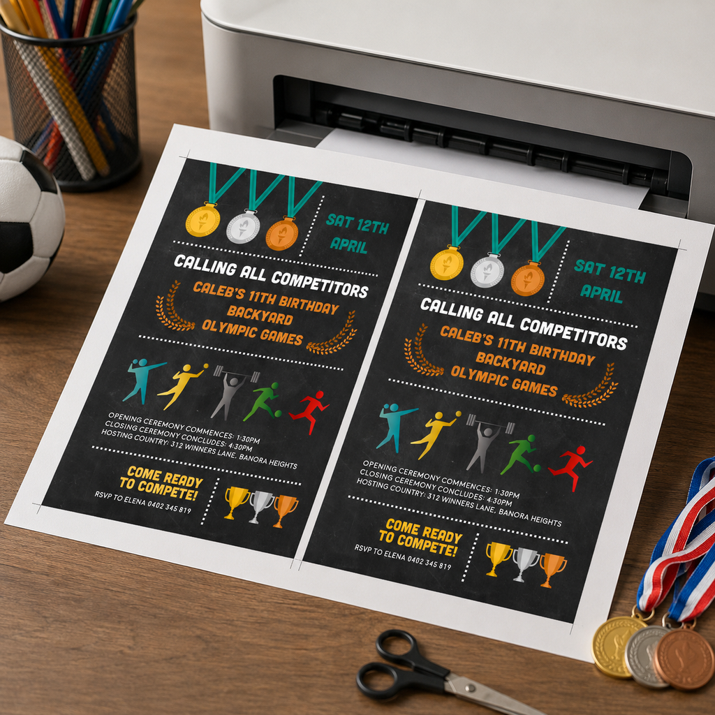 Olympics Birthday Invitations: Kids Backyard Games Sports Invite