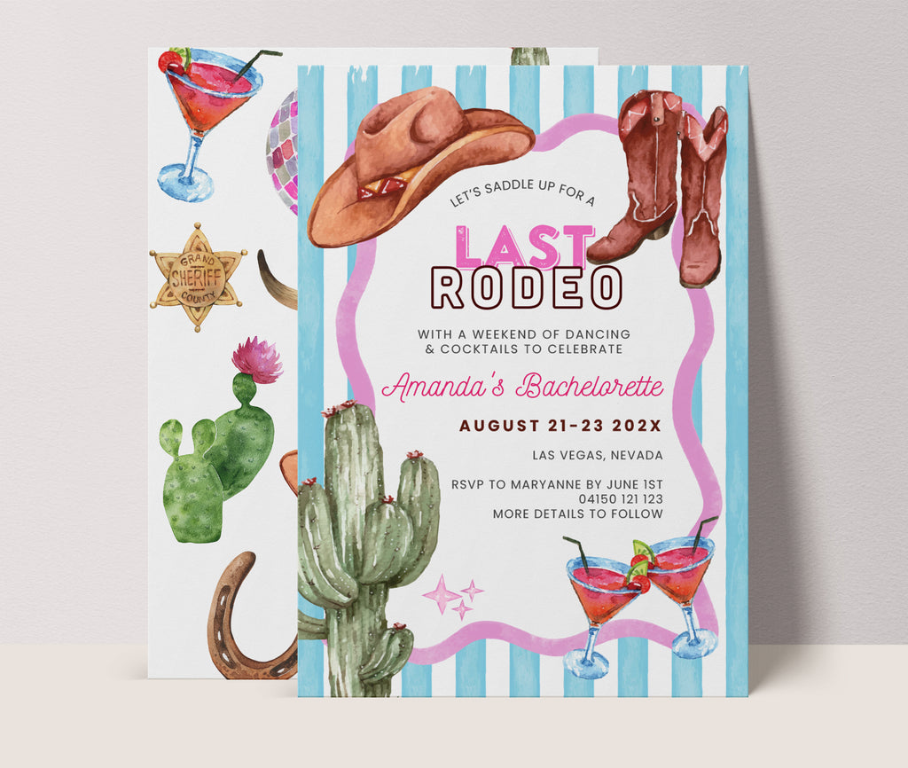 Last Rodeo Bachelorette Invitations - Illustrated Bridal Party Invite Template