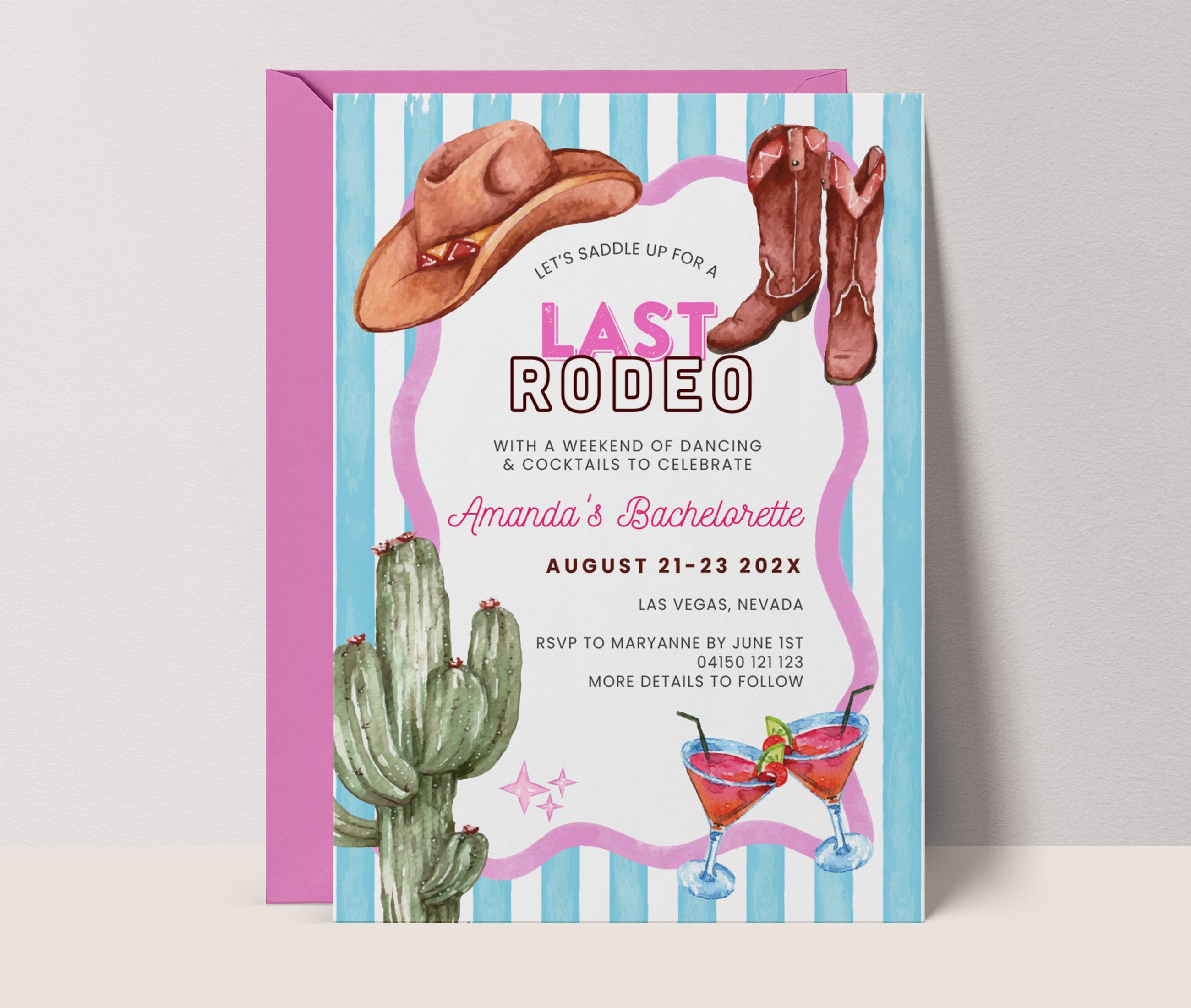 Last Rodeo Bachelorette Invitations - Illustrated Bridal Party Invite Template