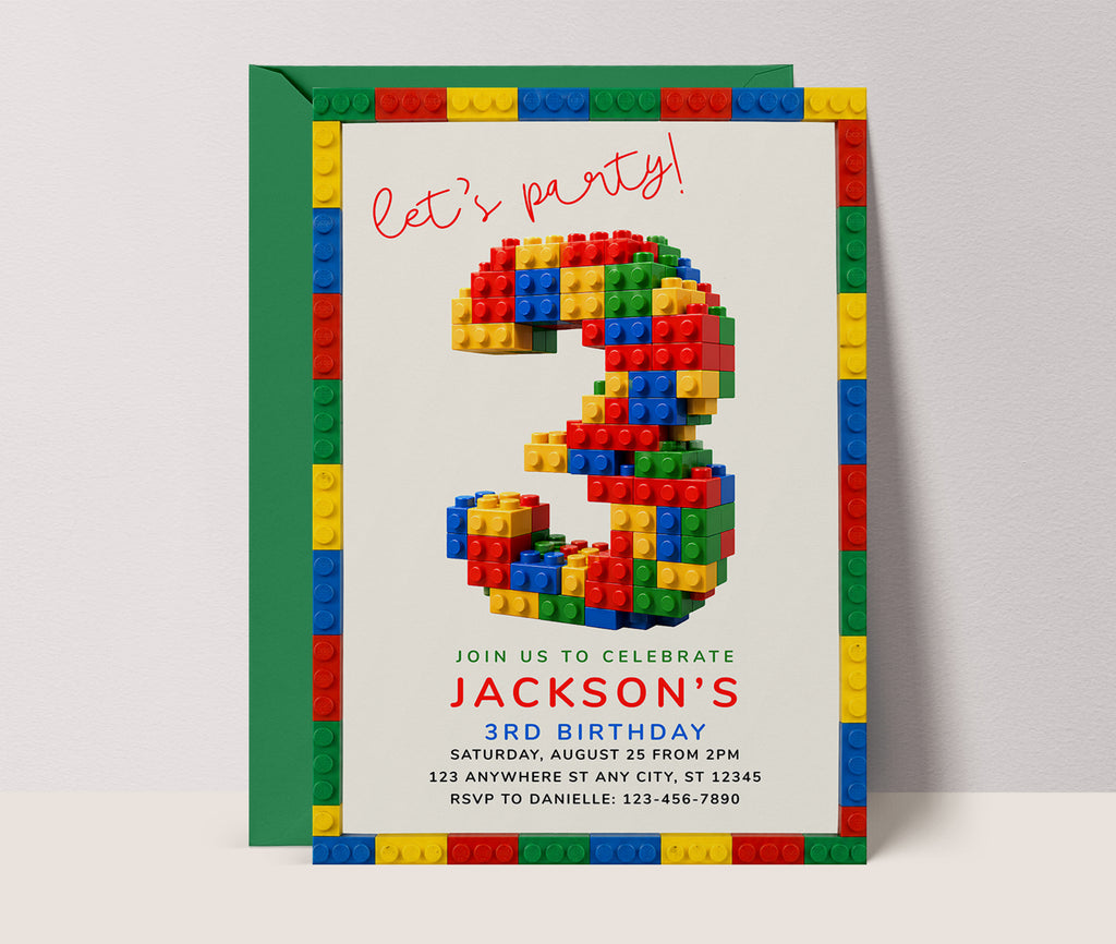 Lego 3 Birthday Invitation