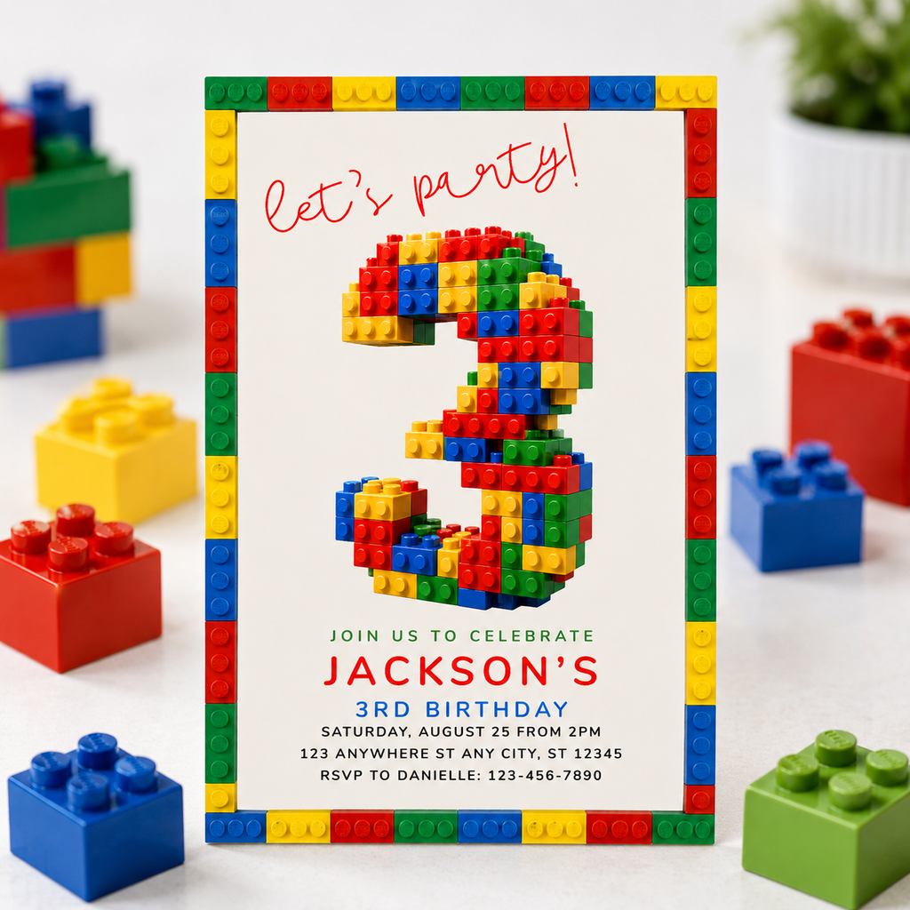 Lego 3 Birthday Invitation