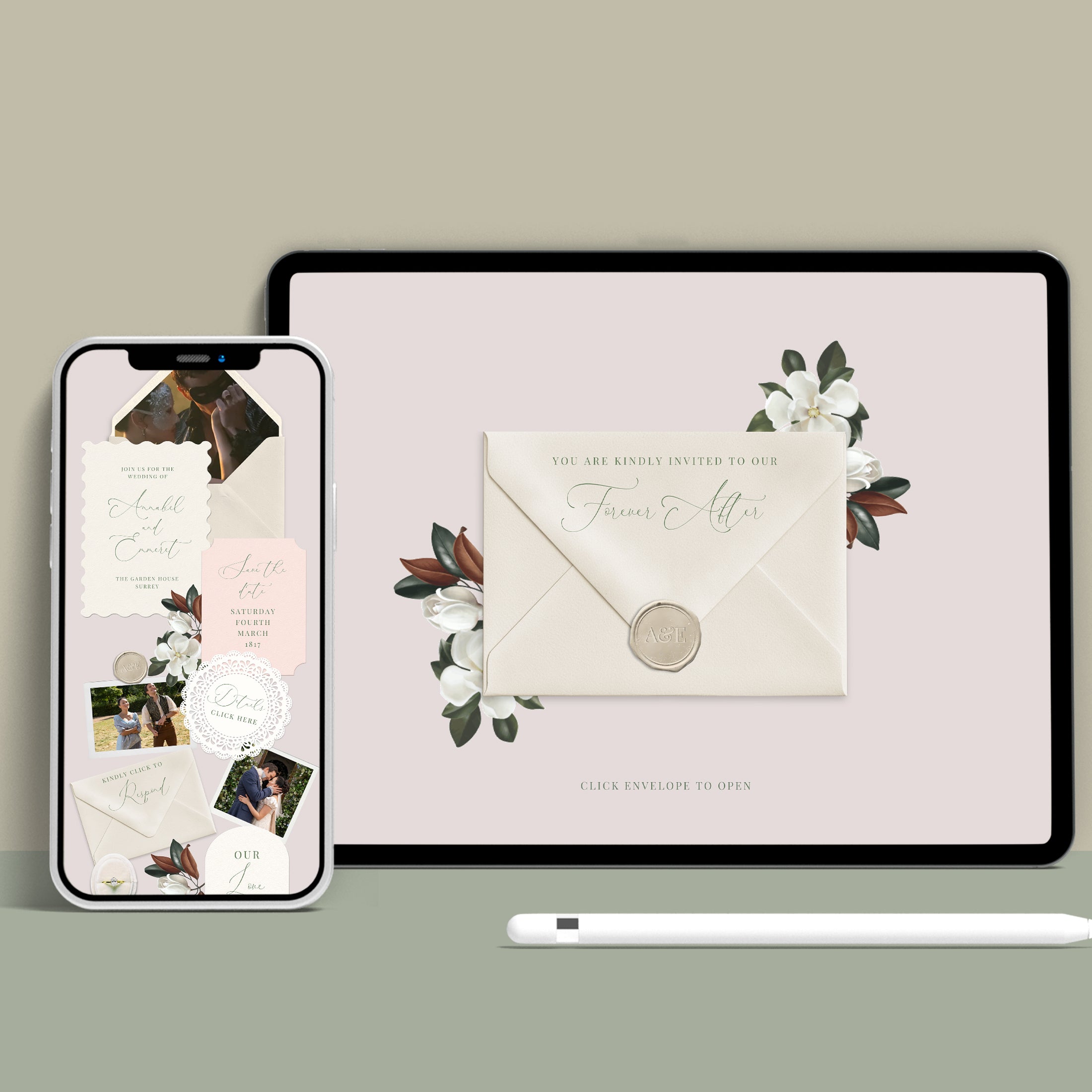 Magnolia Floral Wedding Website with RSVP