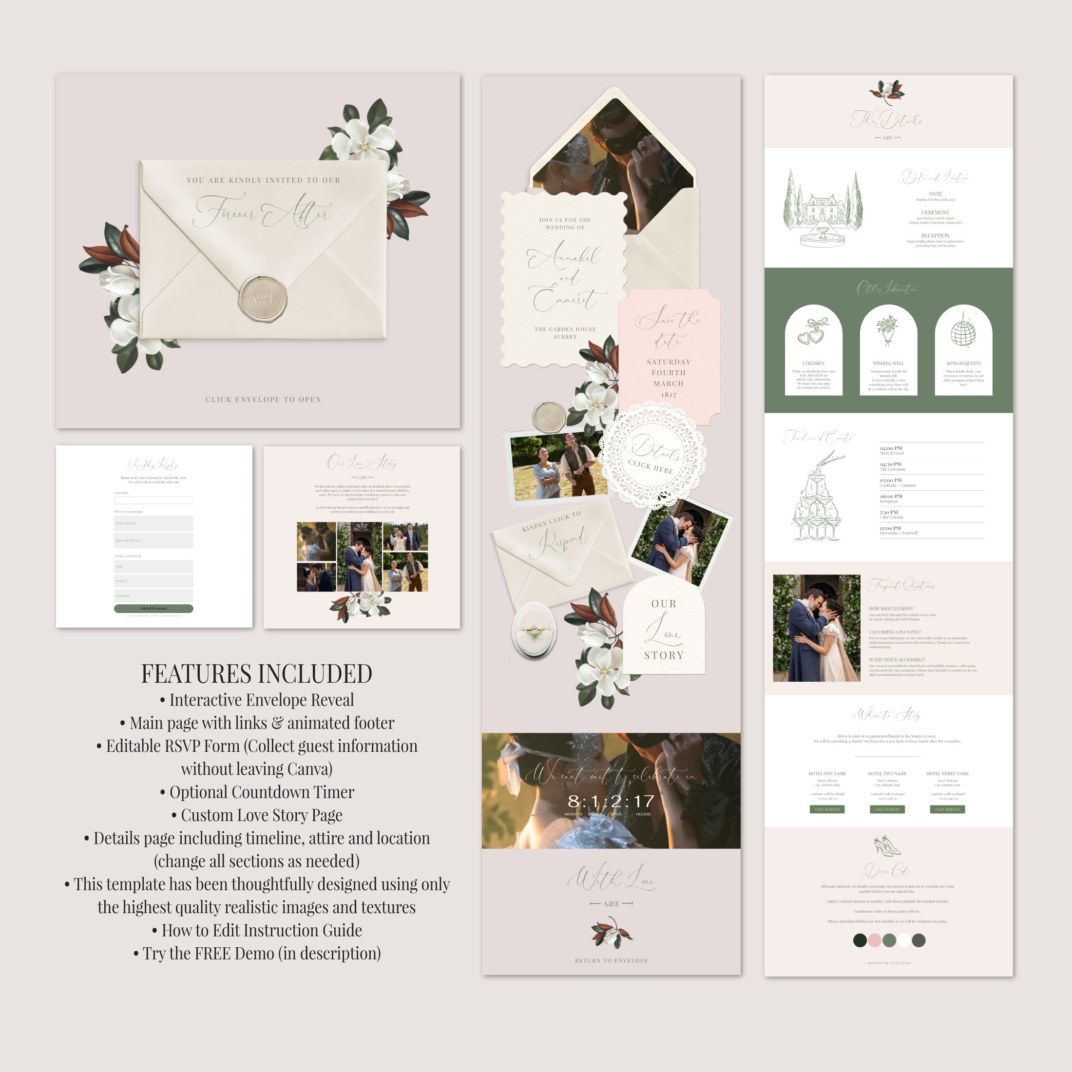 Magnolia Floral Wedding Website with RSVP
