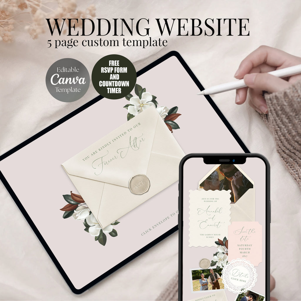 Magnolia Floral Wedding Website with RSVP