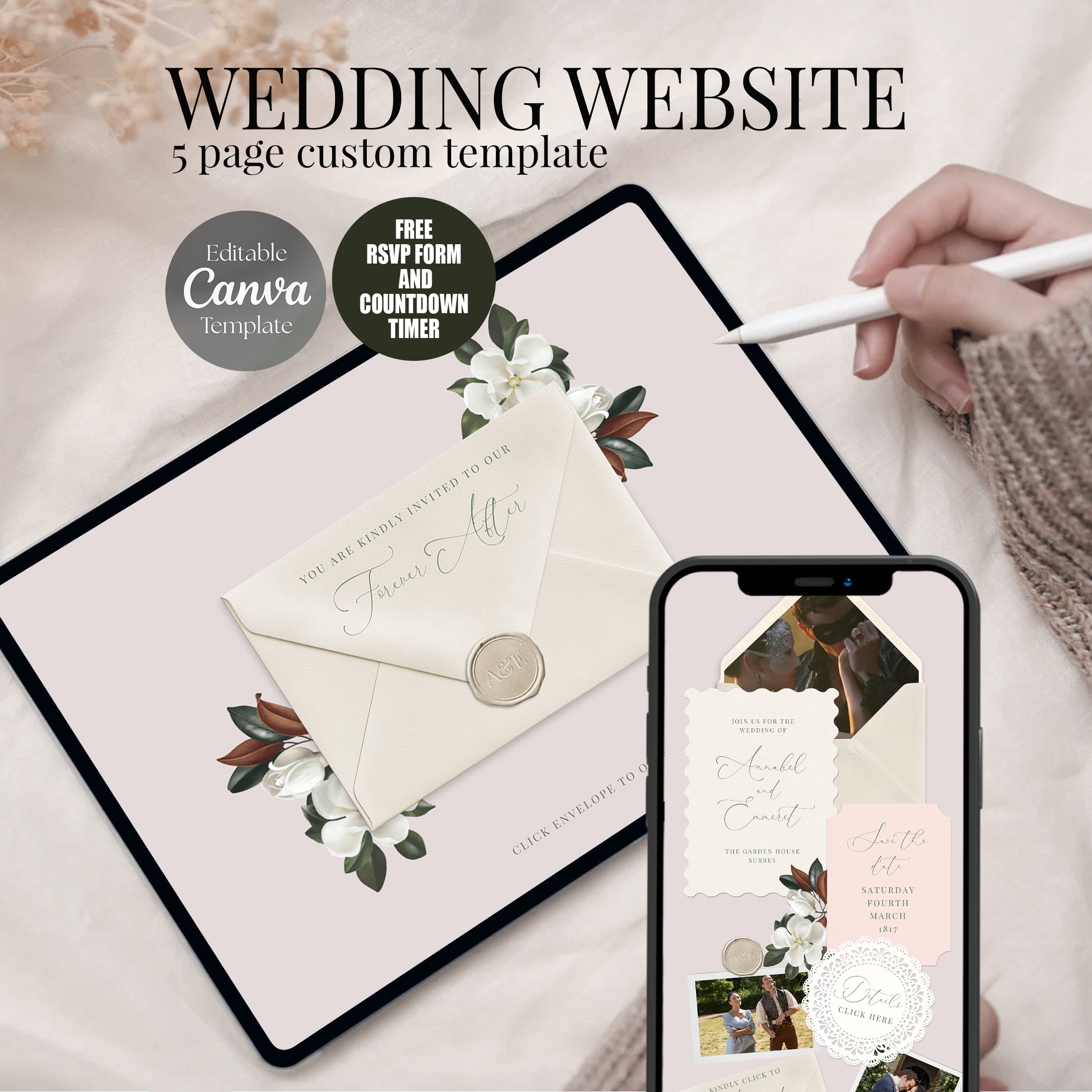 Magnolia Floral Wedding Website with RSVP