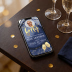 40th Birthday Phone Invitation with RSVP + Countdown Timer: Golden Luxe Blue