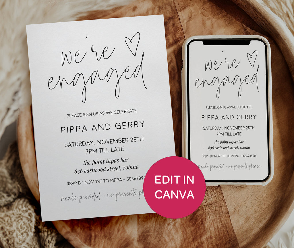 Minimalist Engagement Invitations - We're Engaged Heart