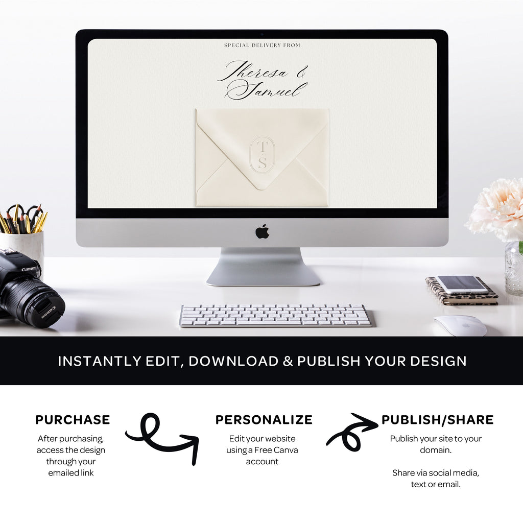 Embossed Monogram Wedding Website with RSVP - Ivory