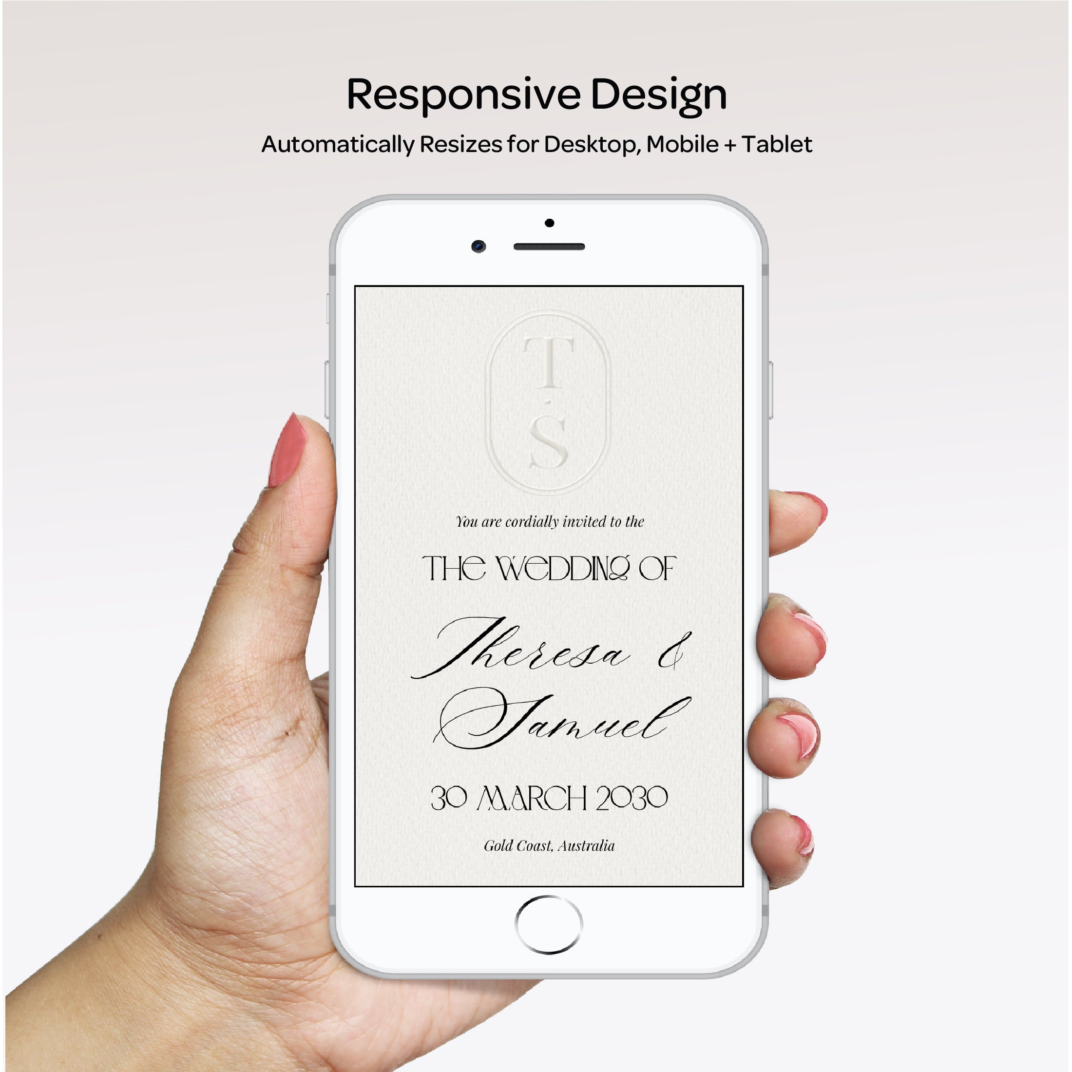 Embossed Monogram Wedding Website with RSVP - Ivory