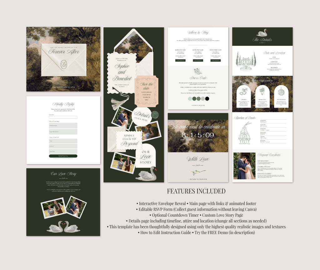 Wedding Website with RSVP - Old Money Green