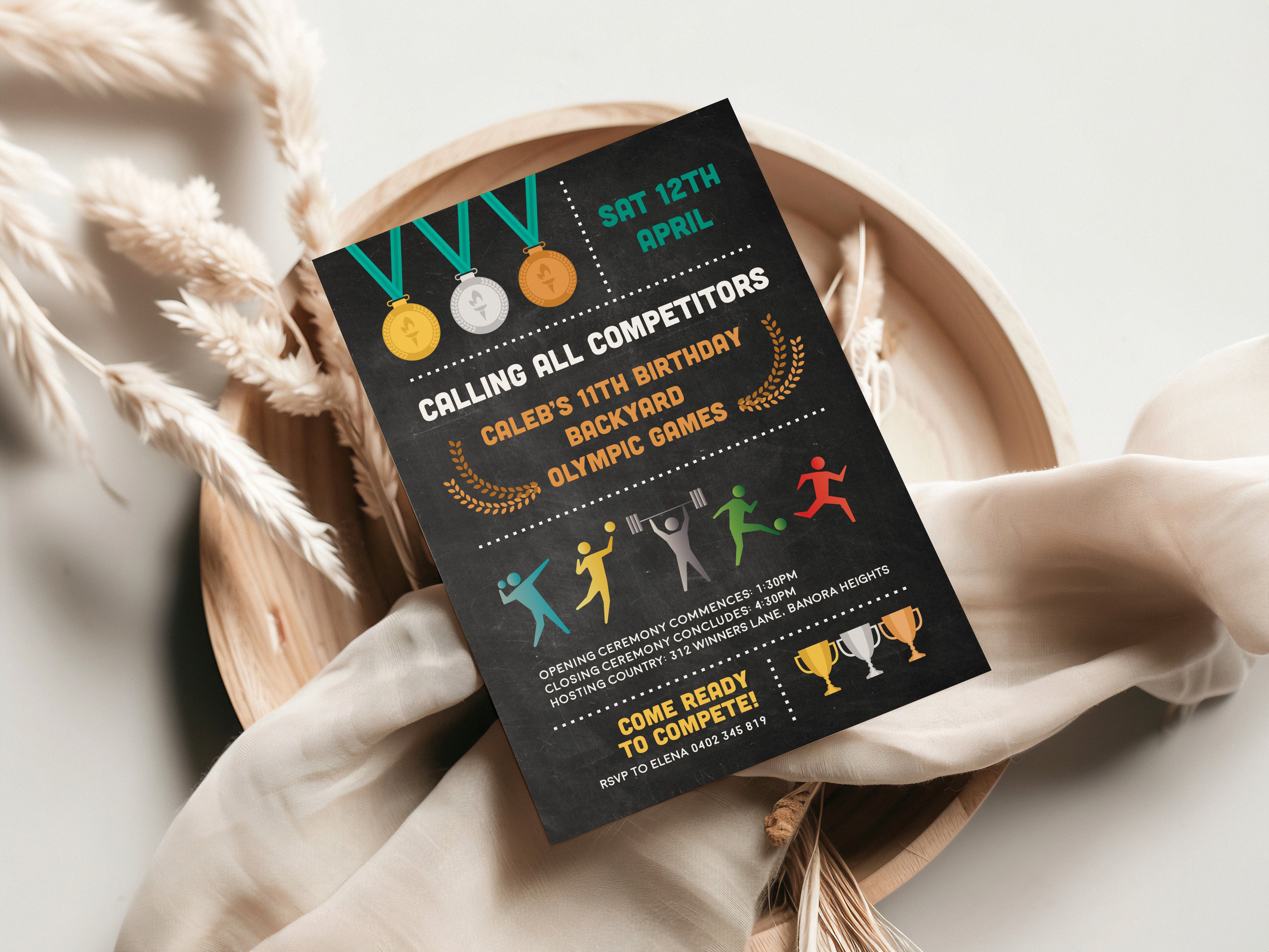 Olympics Birthday Invitations: Kids Backyard Games Sports Invite