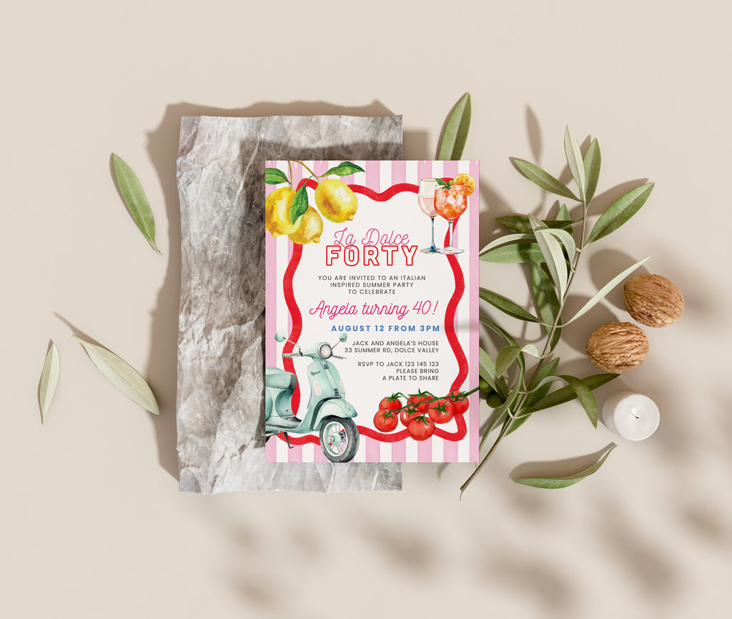La Dolce 40th Birthday Invitation: Italian Watercolor Illustrated Invite
