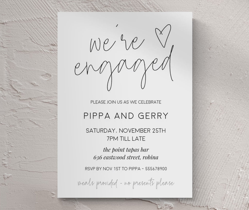 Minimalist Engagement Invitations - We're Engaged Heart