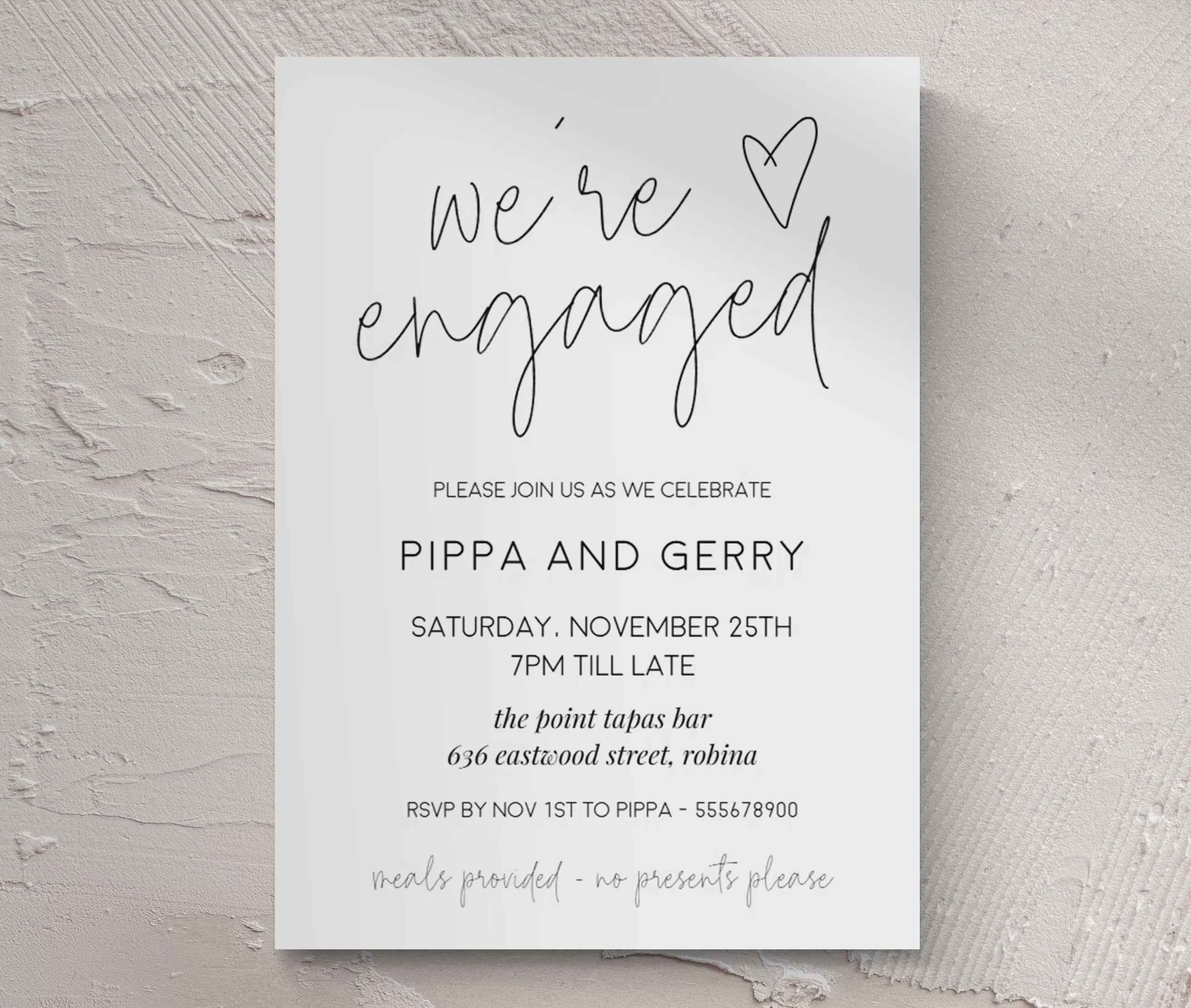 Minimalist Engagement Invitations - We're Engaged Heart