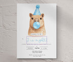Capybara Birthday Invitations: Capy Blowing Bubbles - Blue