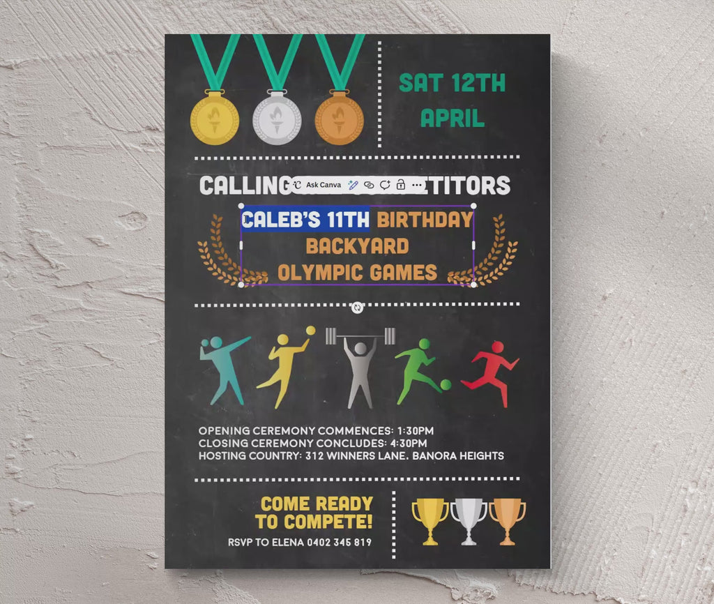 Olympics Birthday Invitations: Kids Backyard Games Sports Invite