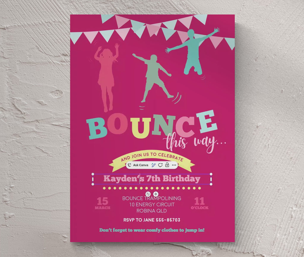 Lets Jump Girls Birthday Invitation
