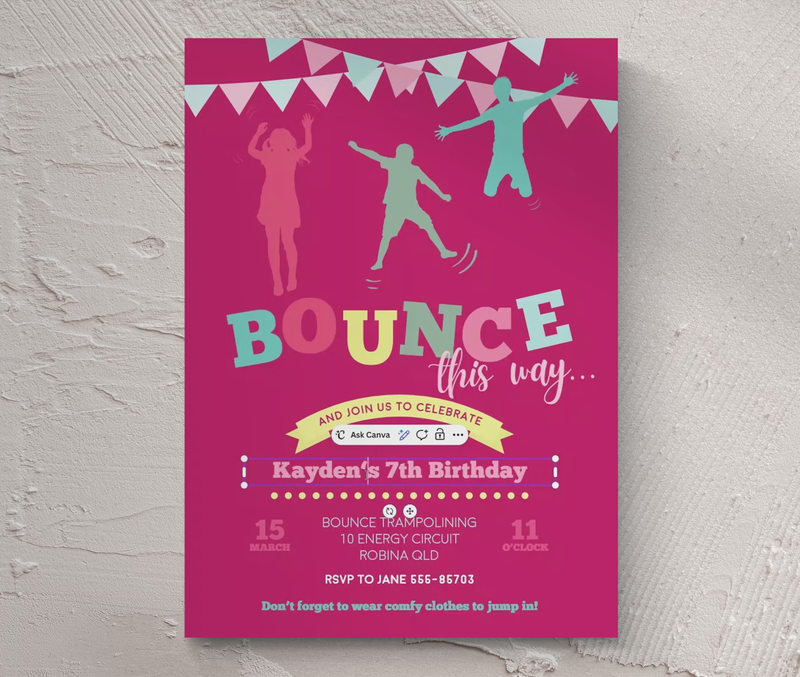 Lets Jump Girls Birthday Invitation