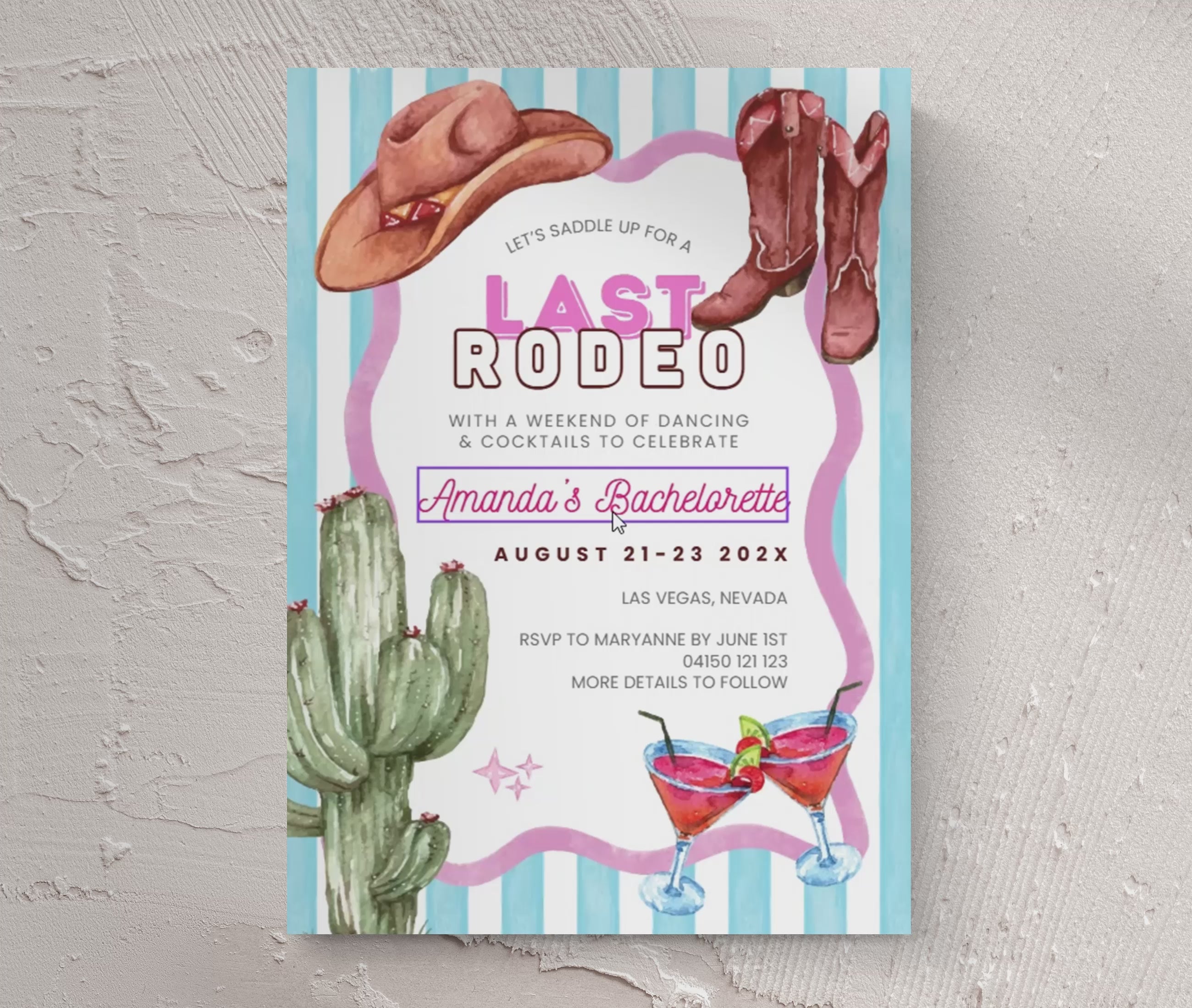 Last Rodeo Bachelorette Invitations - Illustrated Bridal Party Invite Template