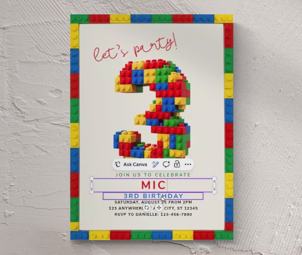 Lego 3 Birthday Invitation