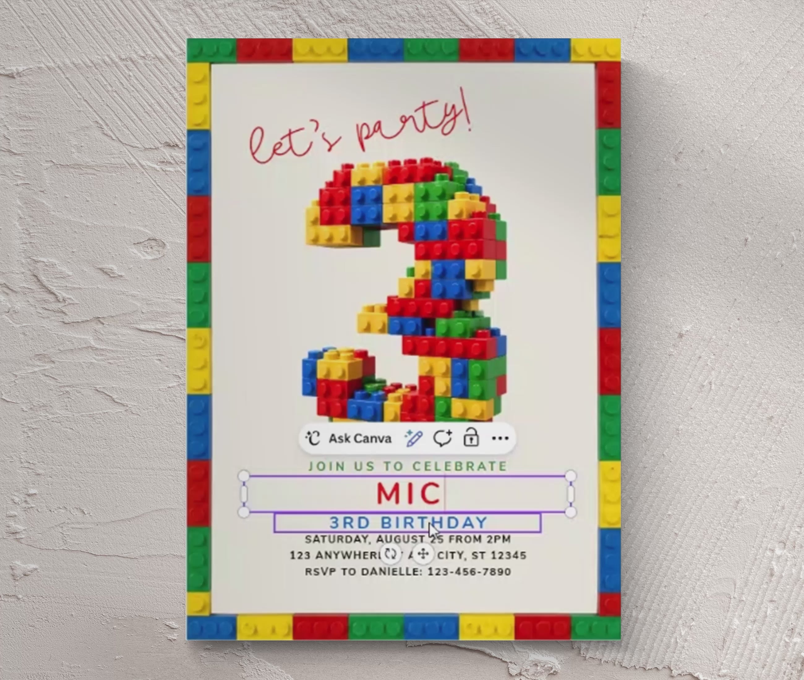 Lego 3 Birthday Invitation