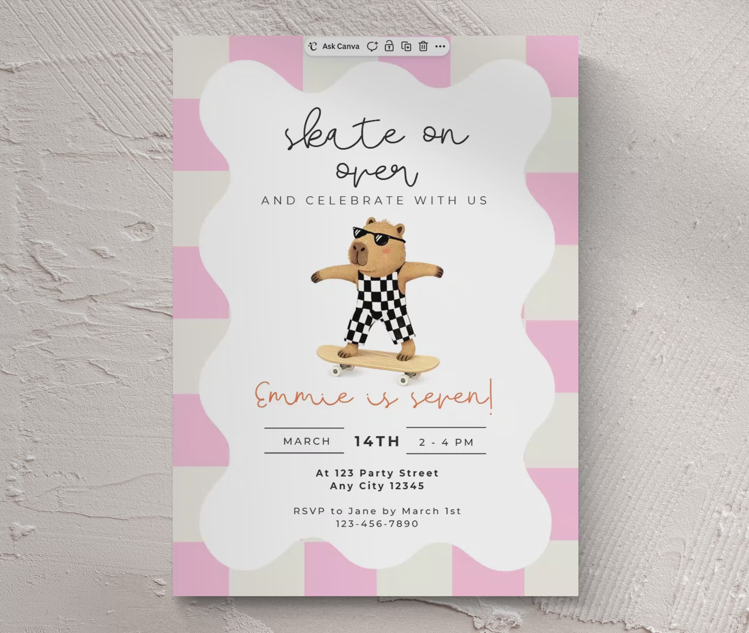 Capybara Skateboarding Invitation - Boys Retro