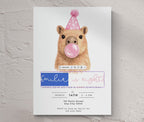 Capybara Birthday Invitations: Capy Blowing Bubbles - Pink