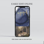 Engagement Invitation Phone with RSVP + Countdown Timer: Golden Luxe Blue