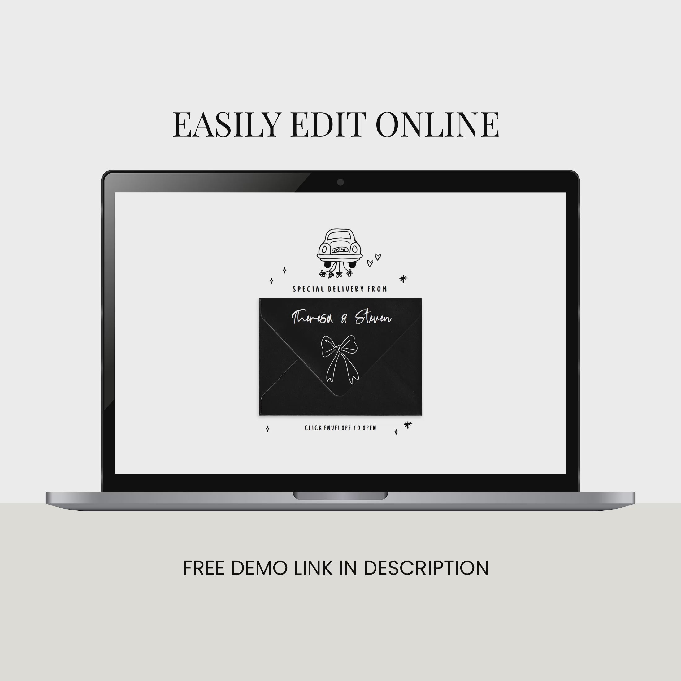 Whimsical Wedding Website with RSVP + Countdown Timer: Black and White