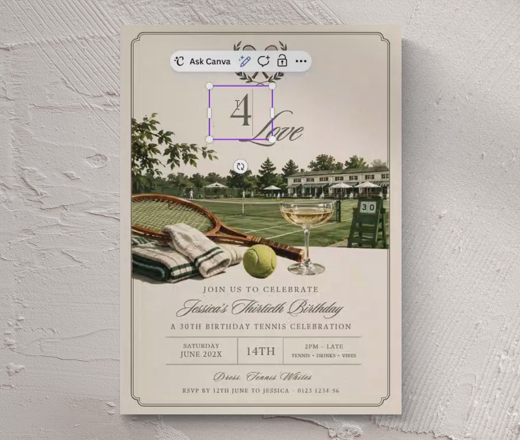 Tennis Birthday Invitation - Old Money Style 30th