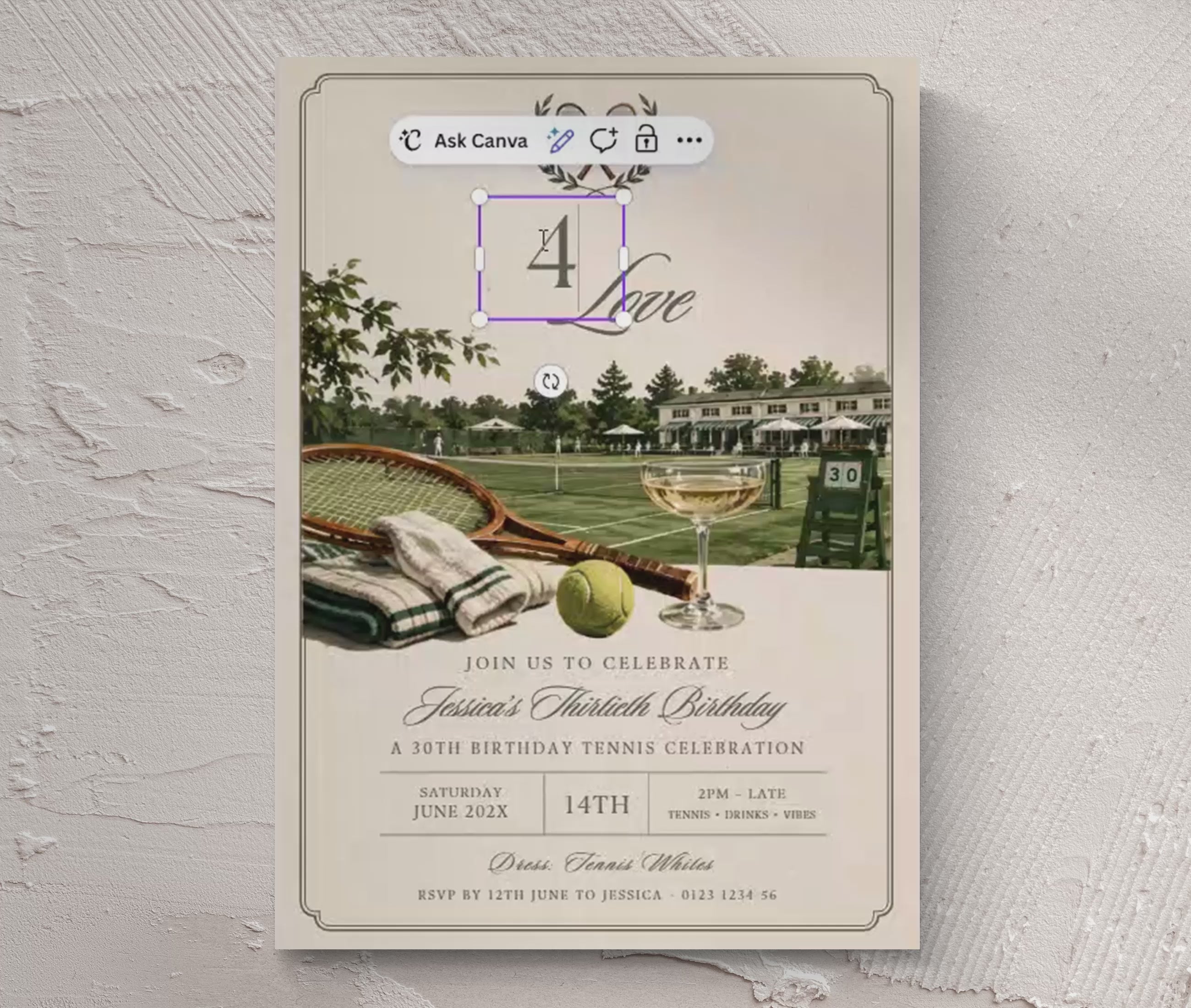 Tennis Birthday Invitation - Old Money Style 30th