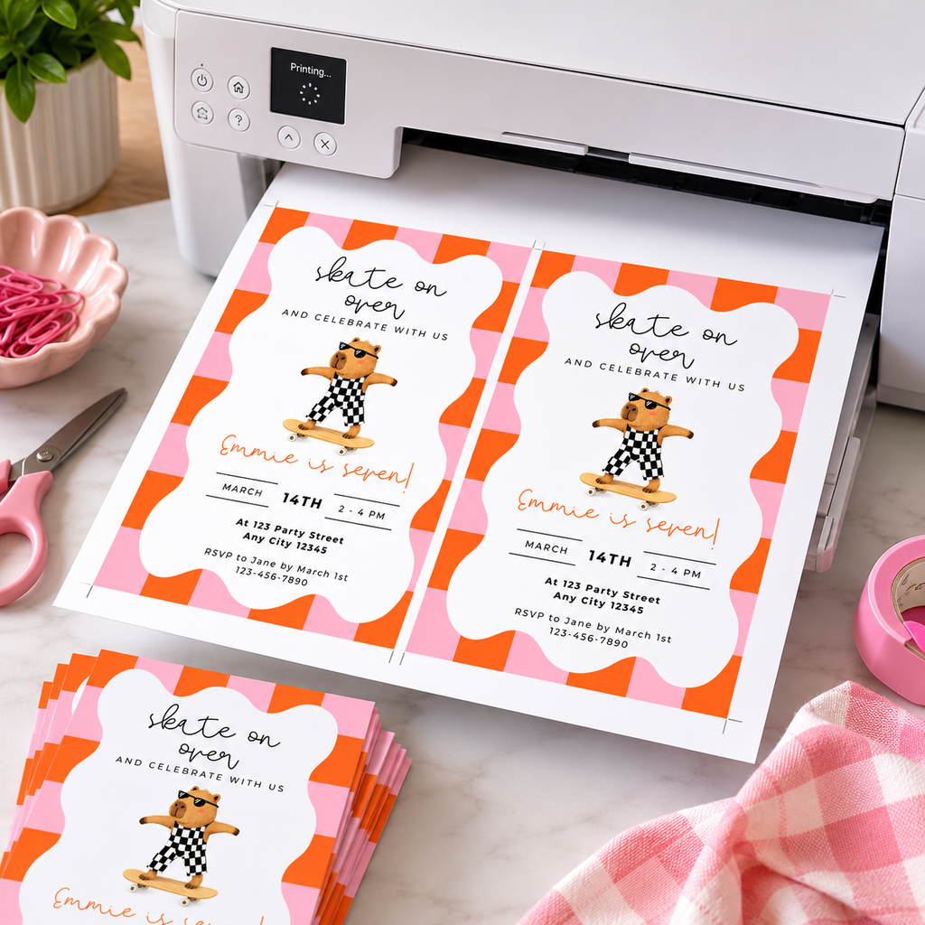 Capybara Skateboarding Invitation - Girls Retro