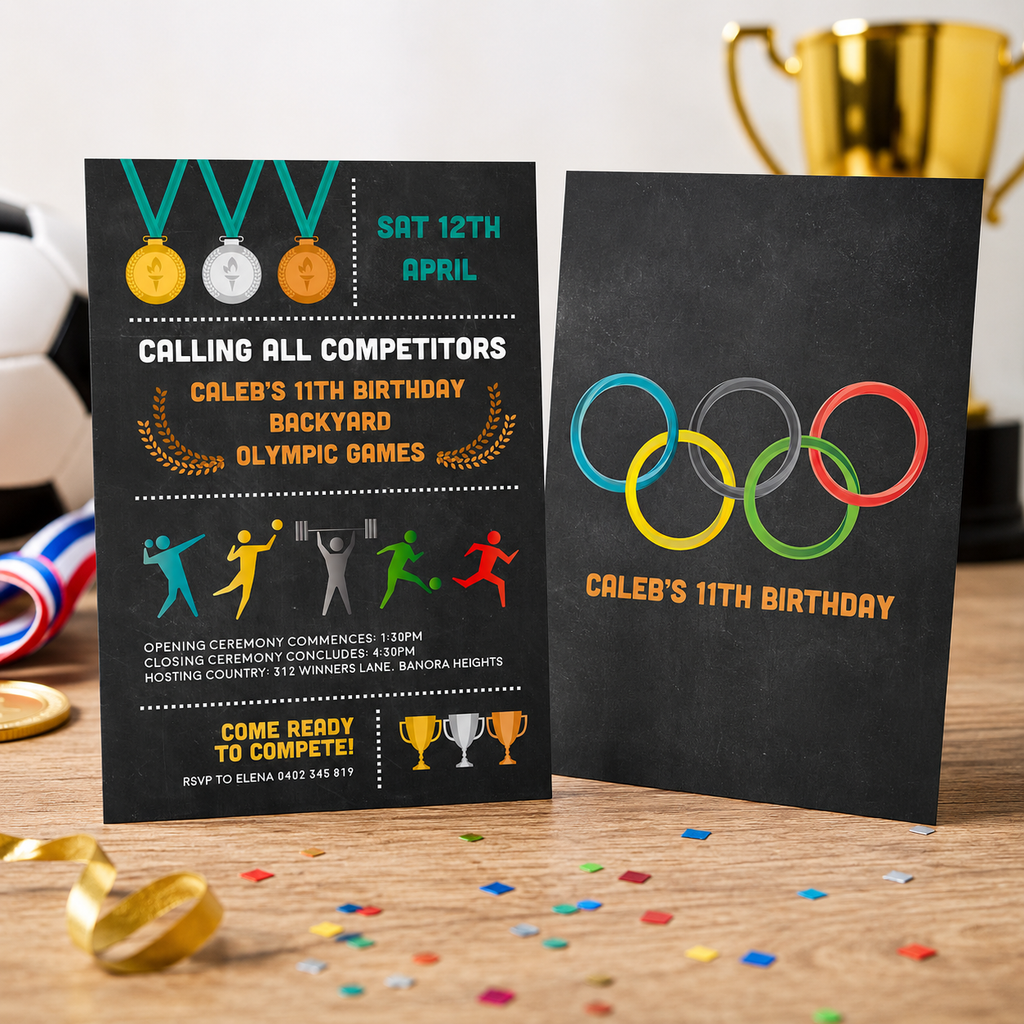 Olympics Birthday Invitations: Kids Backyard Games Sports Invite