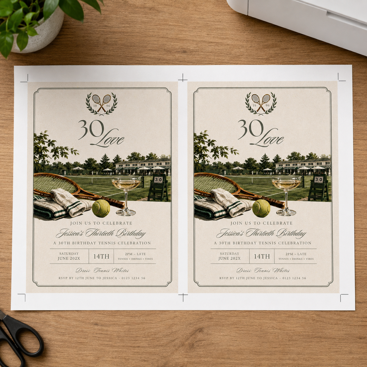 Tennis Birthday Invitation - Old Money Style 30th