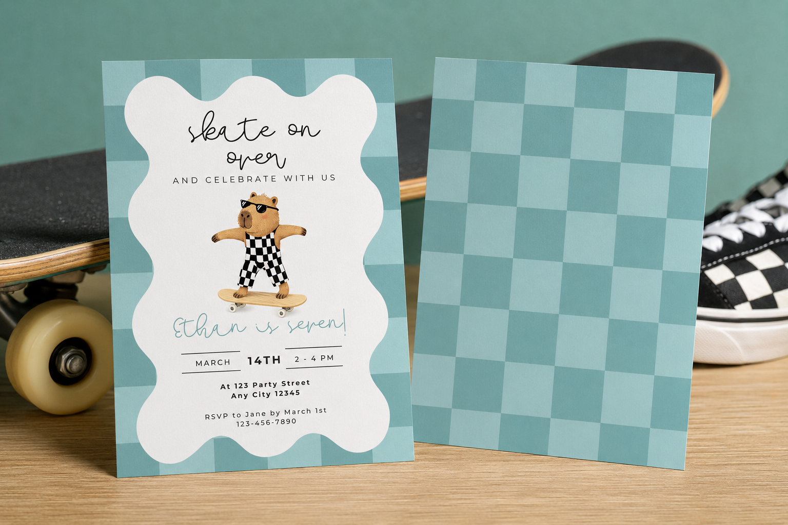 Capybara Skateboarding Invitation - Boys Retro
