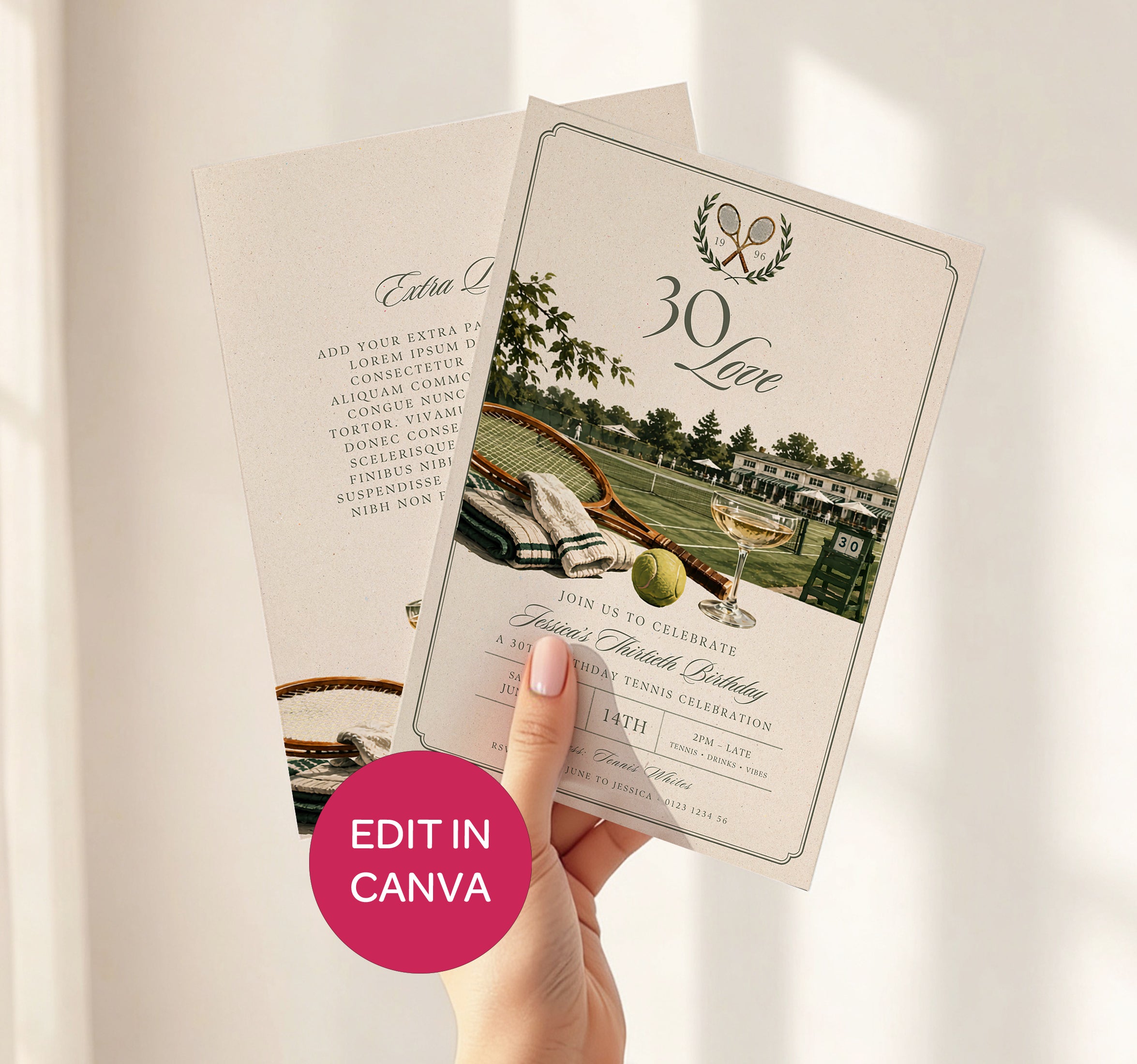Tennis Birthday Invitation - Old Money Style 30th