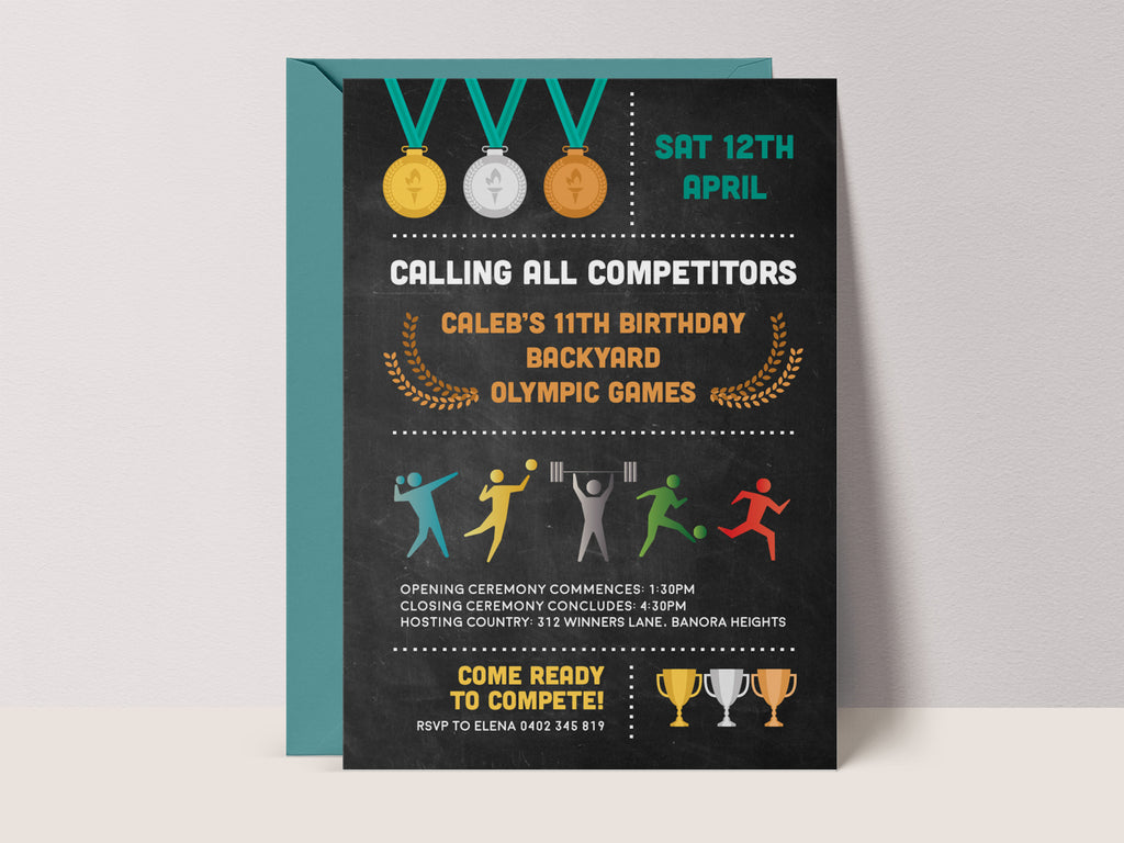 Olympics Birthday Invitations: Kids Backyard Games Sports Invite