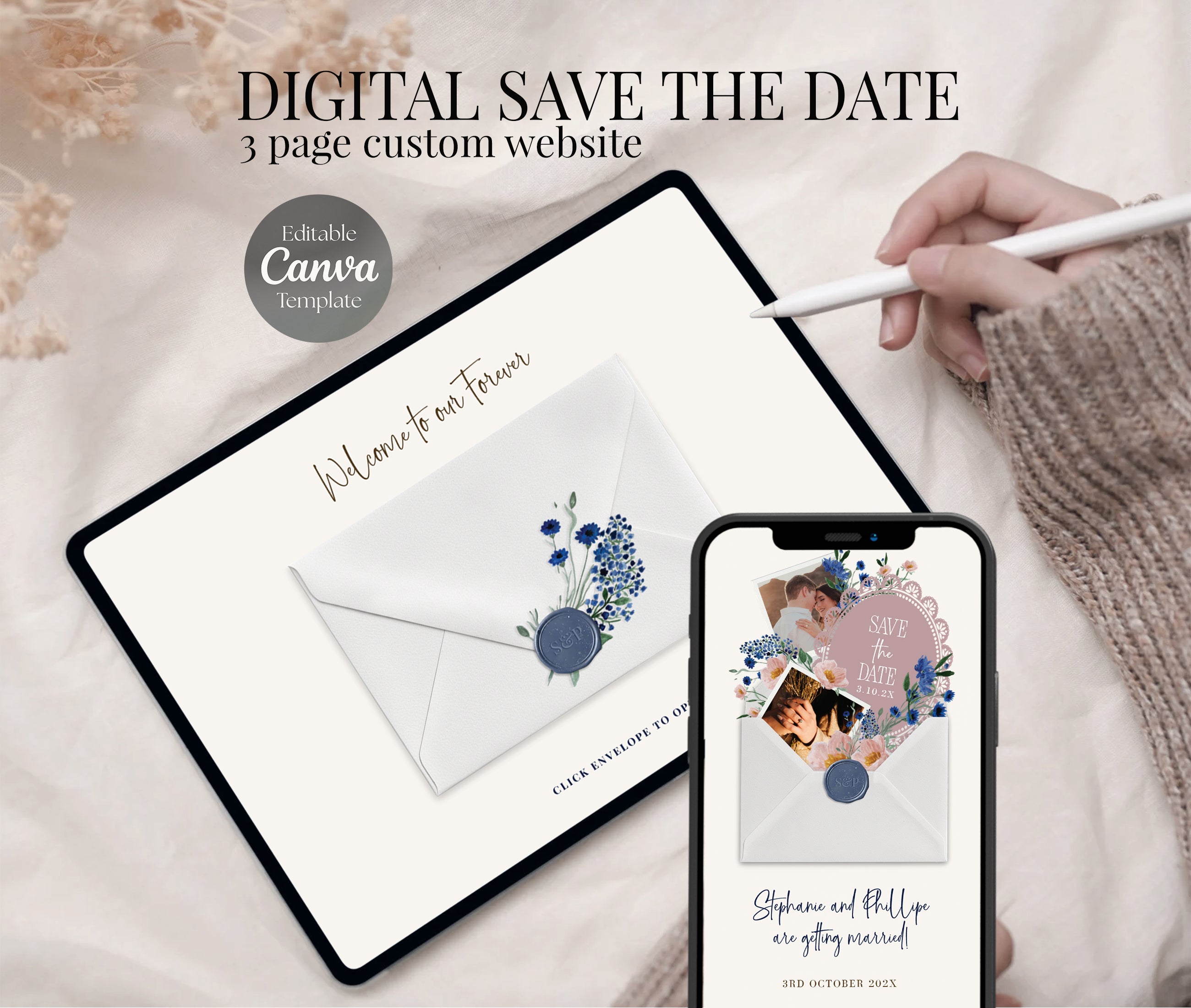 Blue Floral Digital Save the Date